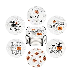 Halloween Drink Absorbent Coasters with Holder Set