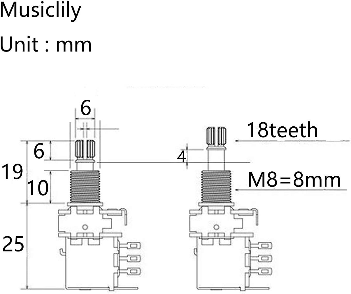 Musiclily Pro Brass Full Metric Size A500K Push/Pull Guitar Potentiometer Split Shaft Control Pots Audio Taper for Electric Guitar Bass(Set of 2) - Image 3