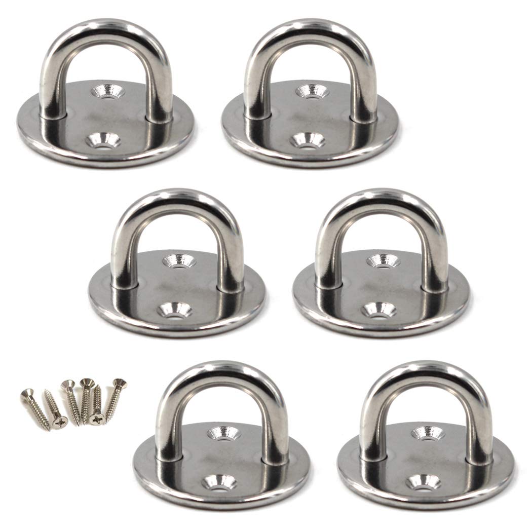 Flomore M6 Ceiling Hook Pad Eye Plate 304 Stainless Steel Wall Mount Hook Heavy Duty for Hanging (Pack of 6,Screws Included)