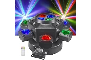 Moving Head DJ Lights, Rualin 150W LED Stage Light 4 in 1 with RGBW 6 Arms Beam, Bee-Eye Light, Red Green Starry and White Amber Strobe, Remote & DMX Control for Disco Club Party DJ Stage Lighting