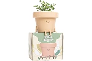 Original Earthlings Sitting Small Plant Pot - 4 Inch Cute Plant Pot - Succulent & Cactus Christmas Planters, Removable Drainage Plug, Cute Decor Plant Gifts for Plant Lovers, Teacher Gifts