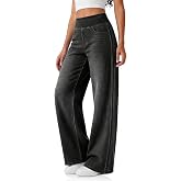 Cicy Bell Womens Pull On Jeans Wide Leg Stretchy Side Striped Denim Pants | Boyfriend Style, Side and Back Pockets, Trendy Casual, High Waisted