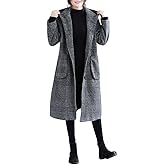 chouyatou Women's Retro Houndstooth Plaid Single Breasted Long Wool Coat with Hood