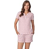 Anne Klein Womens Short Sleeve Henley Pajama Top & Shorts Set - Soft Sweater Knit - Lightweight Sleepwear & Loungewear PJs