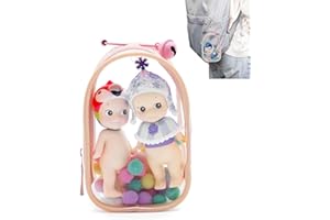 ZZFENGKR Clear Figures Display Bag, Portable Figures Storage Bag with Keychain, Mini Doll Hanging Blind Box, Single Zipper Closure Dustproof Collectibles Case for Mini Figures, Dolls (Pink, Semicircle)