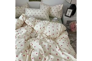 Nayoroom Heart Duvet Cover Full Size Kawaii Pink Heart Printed on Cream White Bedding Set 3Pcs Kids Girls Cute Heart-Shaped Pattern Comforter Cover with Zipper Closure Soft Breathable Microfiber