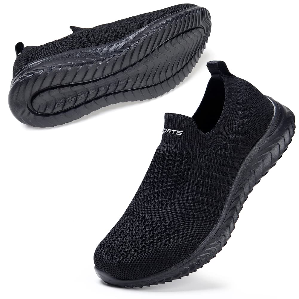 STQ Damen Slip on Sneakers Bequem Leicht Atmungsaktive Turnschuhe Alles Schwarz 39 EU