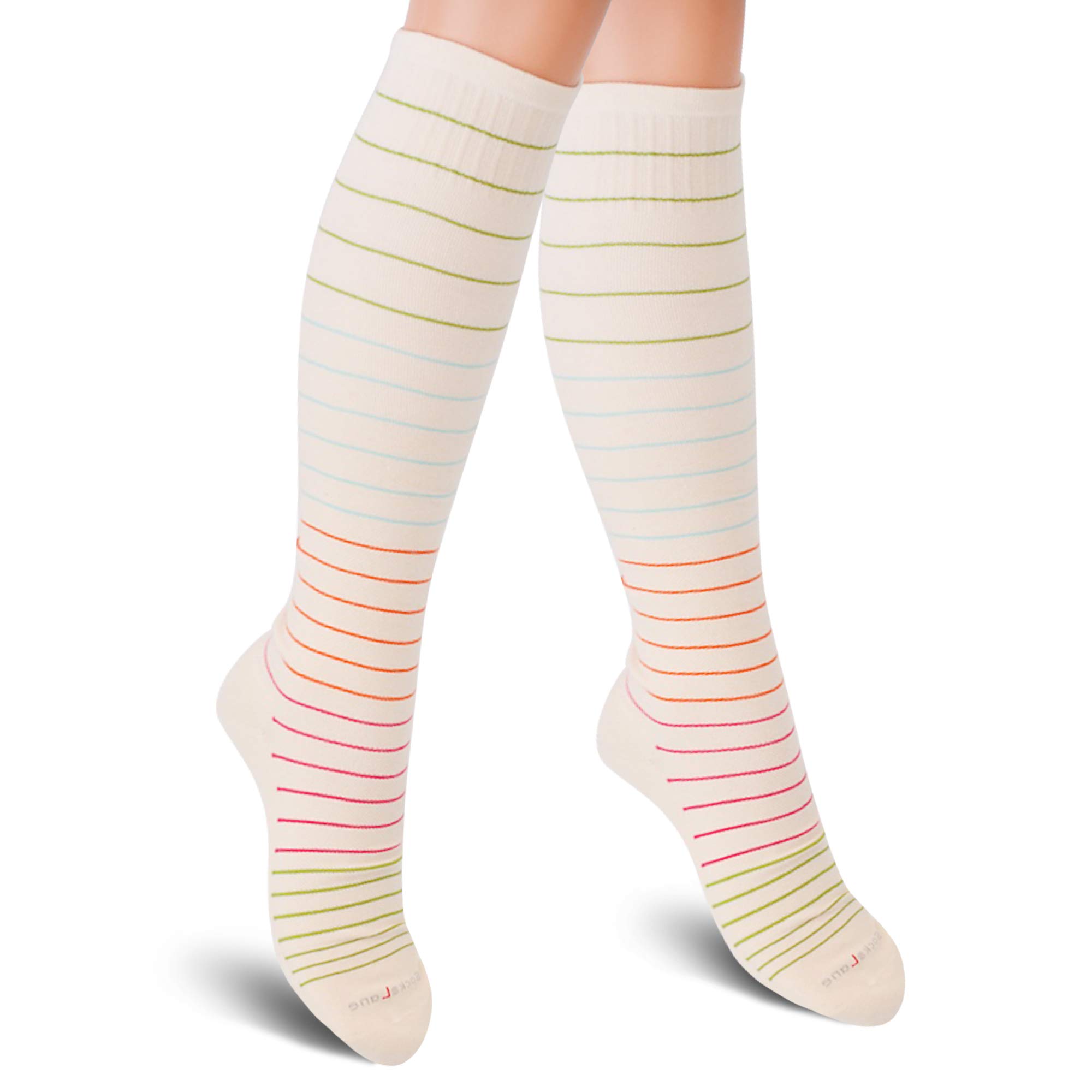 Photo 1 of SocksLane Cotton Compression Socks for Women & Men. 15-20 mmHg Support Knee-High Nude Stripes M/L