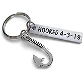 Custom Engraved Steel Tag Keychain with Hook Charm, for Couples, Anniversary, or Dad