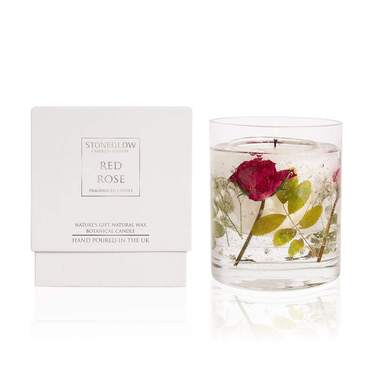 StoneGlow Natures Gift - Red Rose Gel Candle in Glass Tumbler 12cm