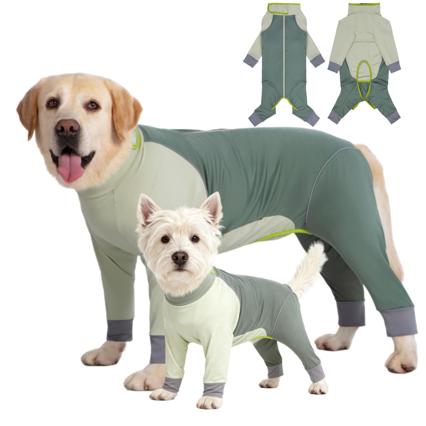 Photo 1 of Dog Onesie Coat - Water-Repellent & Stretchable, Dirt-Resistant Outdoor Puppy Suit with Reflective Strips | Controls Shedding | for Small, Medium, Large Dogs (Olive Green, 2XL(Weight 23-33 lbs))