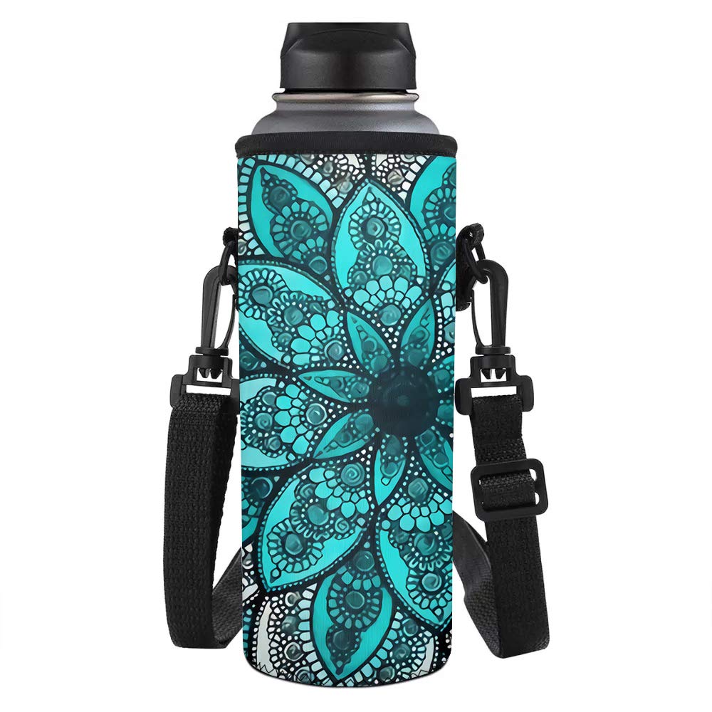 SEANATIVE Boho Style Mandala Floral Water Bottle Sleeve Shoulder Bag Classic Water Bottle Carrier Case for Running Clambing Camping