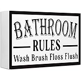 Bathroom Rules Sign Wood Box,Funny Bathroom Wooden Block Sign for Restroom Wash Room Shelves Toilet Shelf Wall Decor 10'' x 6''