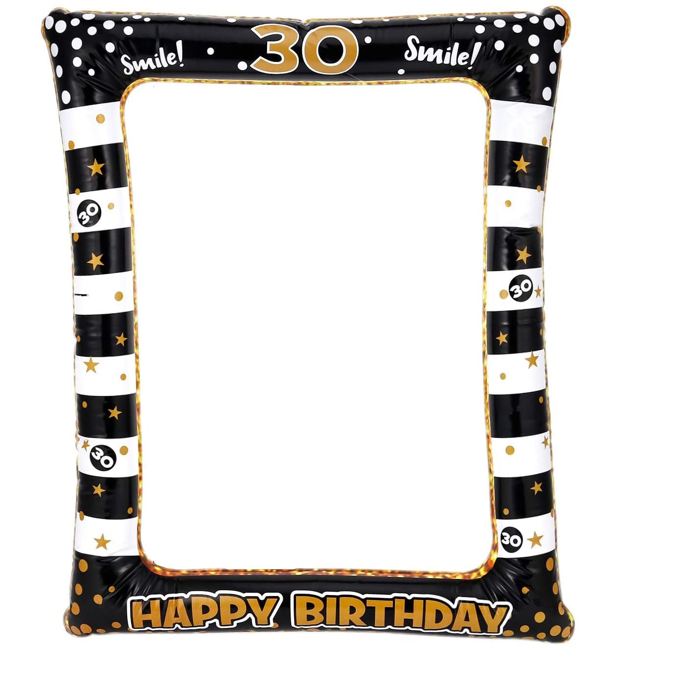 Birthday Photo Booth Props, Inflatable Selfie Frame Black Gold Photo Booth Props for Party Decorations (30th)