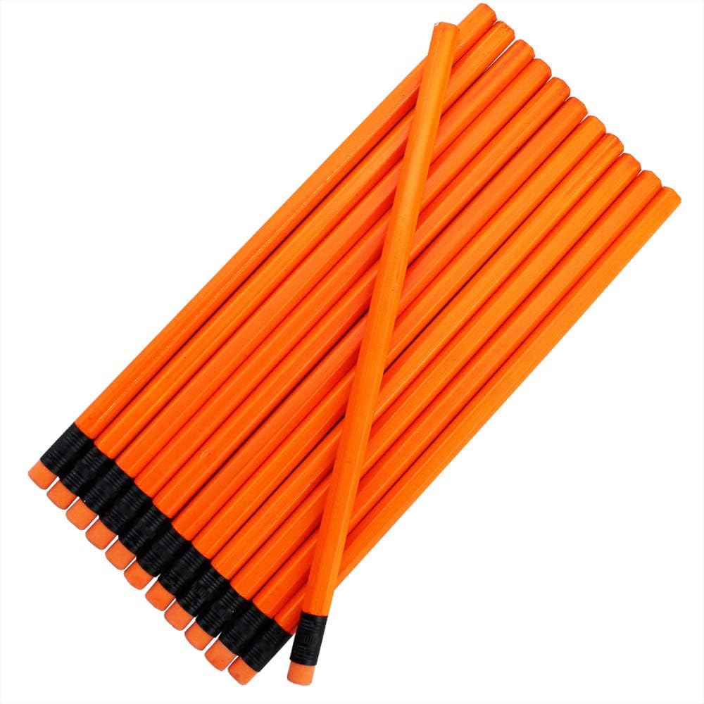 ezpencils Blank Pencils Bulk – Hexagon Pencils – Neon Orange Barrel and Eraser – Package of 10 - Non-Personalized - 2HB Black Lead - School - Office - Blanks - Non-smear eraser