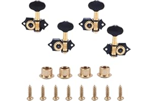 2R2L Black-Plated Tuning Peg Machine Head Tuners For 4 String Ukulele Guitar Bass, Gear Ratio 1:19, Bass Tuning Key Pegs Mach
