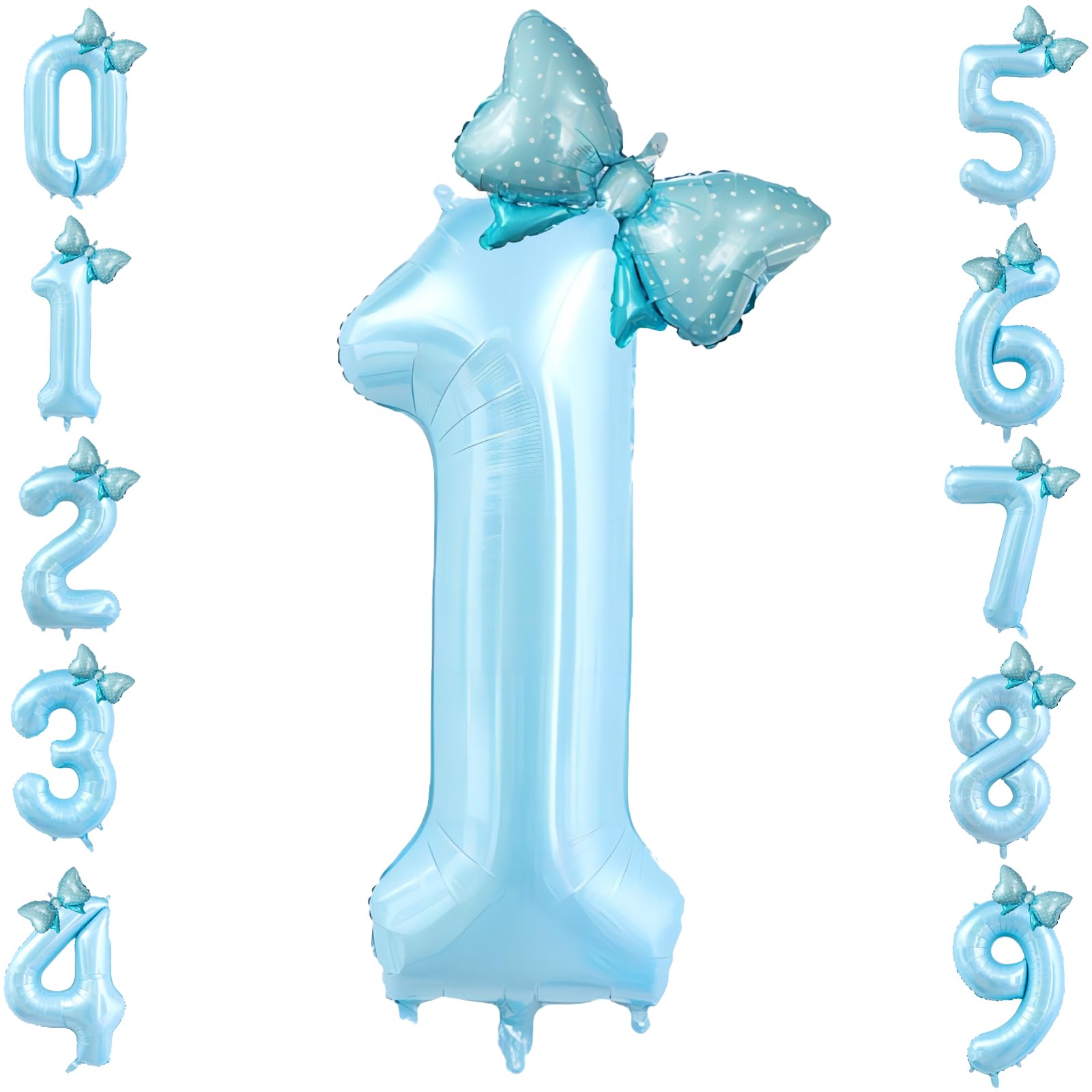 40 inch Number 1 Balloon with Bow Blue Happy Birthday Jumbo Number Balloon for Boys Girls Birthday Decorations Party Supplies (Blue Number 1)