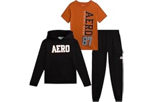 AEROPOSTALE Boys Sweatsuit Set - 3 Piece Athletic Soft Fleece Hoodie Graphic T Shirt and Jogger Sweatpants (Sizes 4-12)