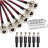 5.5 x 2.1 MM 10A DC Power Jack Socket DC Threaded Female Mount Connector Adapter, Female Panel Mount Socket with Cable Barrel