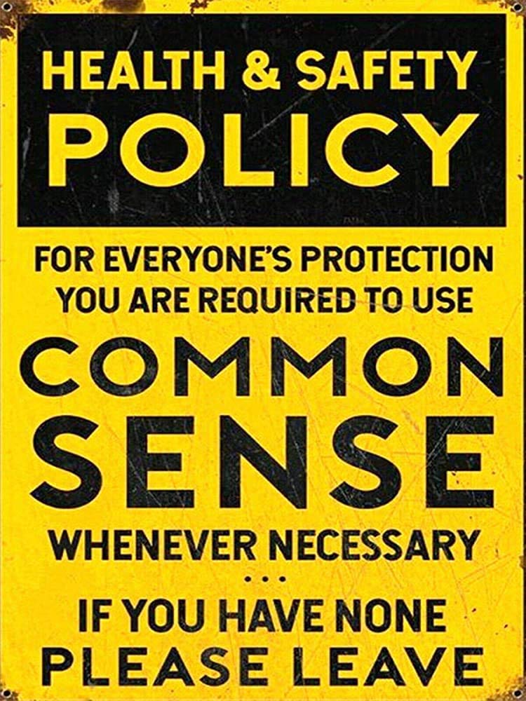 Health and Safety Common Sense Wall Bar Workshop Garage Shed Sign Plaque Style Bar Cafe Tin Sign 8x12 inch Metal Home Club Funny Decoration
