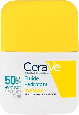 , Fluide Hydratant Invisible SPF 50 Visage, Haute Protection Solaire Visage, Peaux Normales à Sèches, Hydratation 24H, Fini Invisible, Base de Maquillage, Glycérine & Vitamine E