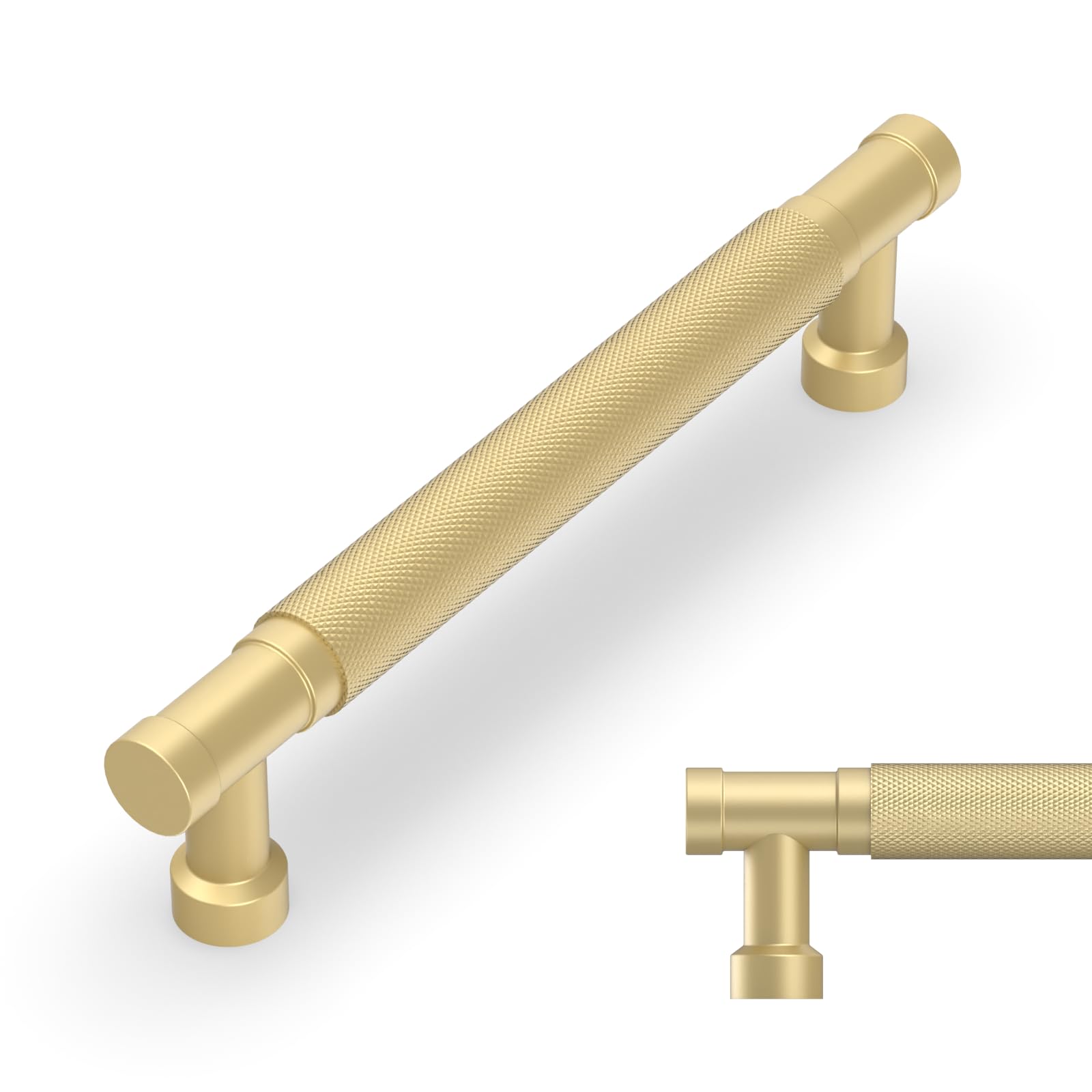 Amerdeco 10 Pack 5 Inch(128mm) Brushed Gold Cabinet Pulls Knurled Kitchen Cabinet Handles, Cabinet Pulls Kitchen Cabinet Hardware for Cupboard Drawer Pulls AM028