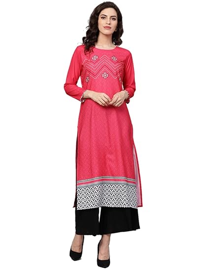 Crepe Digital Printed Kurti(VPK1683_Pink_Free Size)