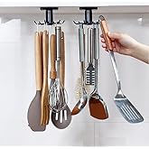 2pcs 360 &deg;Rotation Utility Hooks,Under Cabinet Kitchen Hooks,Storage Shelf rv Must Haves,Nail Free Adhesive Kitchen Utensils Hanging Hooks for Kitchen Utensils/Tools/Towel/Knife(Black, Kitchen)
