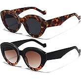 AIEYEZO Oversized Cat Eye Sunglasses for Women Cute Oval Thick Frame Cateye Sun Glasses Chic Retro Style Shades