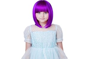 YTbeauty Kids Purple Bob Wig with Bangs Natural Straight Short Purple Wigs for Girls Cute Colored Synthetic Hair Costume Wigs for Party Cosplay Halloween(Dark Purple)