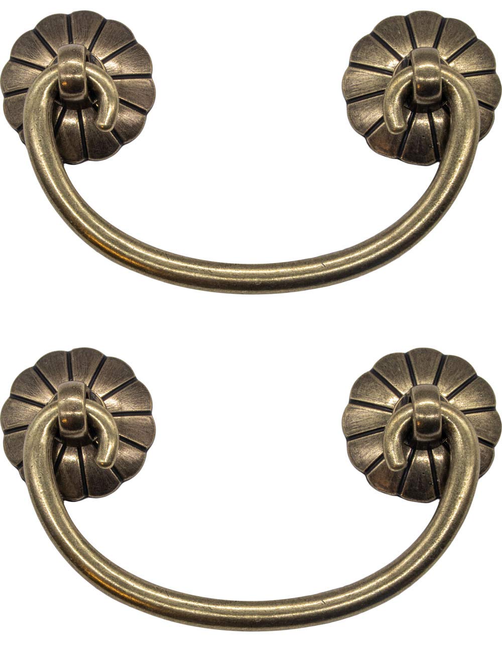 Fuxxer® - Set of 2 Antique Folding Furniture Handles for Drawers, Cupboards, Chest, Cabinets, Dressers - Antique Bronze Brass Design, 95x41mm