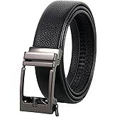 Mgailw Men's Leather Ratchet Belt 1 3/8" Genuine Leather Automatic Buckle Dress & Casual Trim to Fit