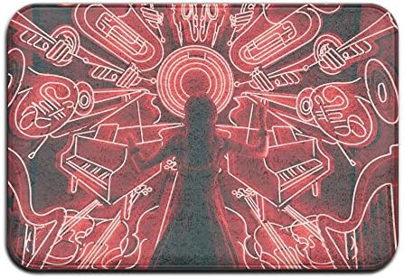 Yangaaaa Girl Conductor Musical Instrument Red Neon Outdoor Rubber Mat Front Door Mats Porch Garage Large Flow Slip Entry Carpet Standard Rug Home 23.62" 15.74"