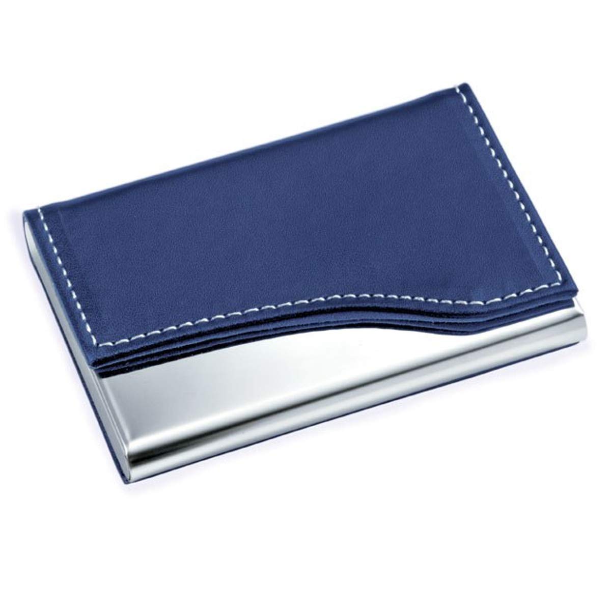 SILBERKANNE Business Card Holder with Leather Blue 9 x 6 x 1 cm Silver Plated Premium Silver-Plated