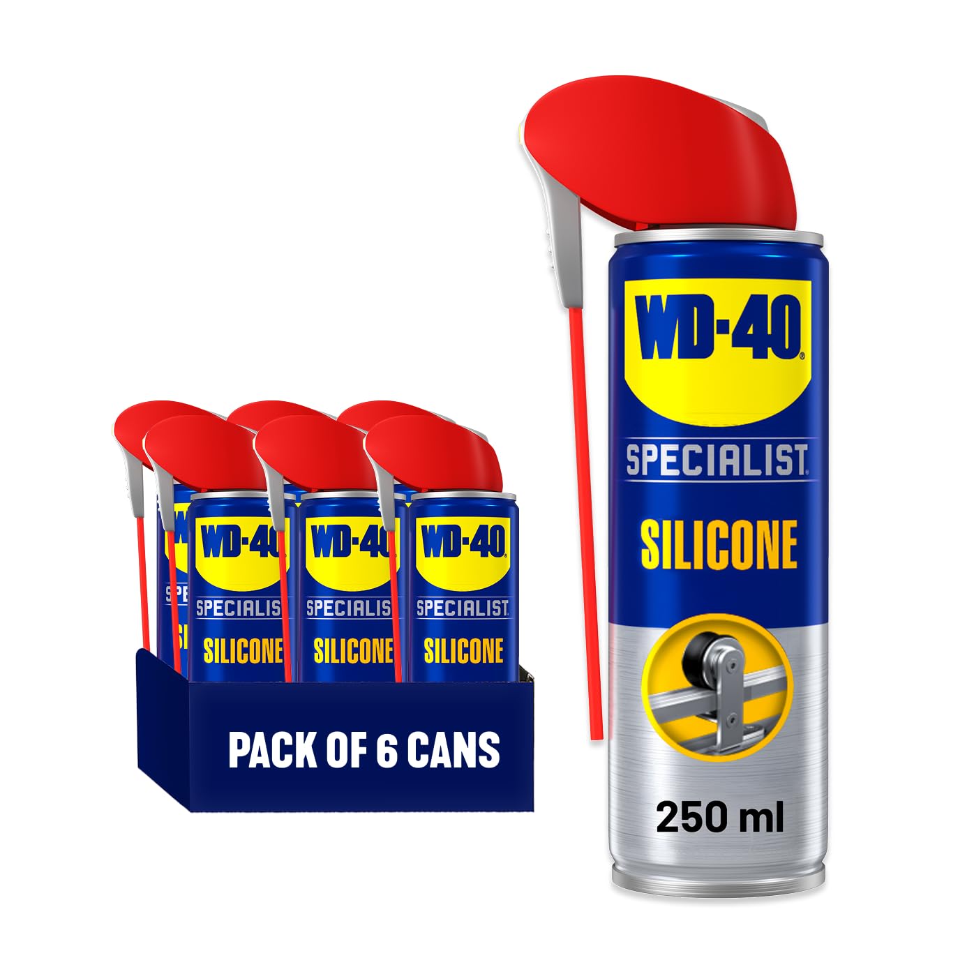 WD-40 Specialist Silicone Spray Lubricant, 250ml 6-Pack, All-Weather Rust Protection Silicone Lubricant, Repels Moisture, Dust, and Grime for Rubber Seals, Doors, Windows