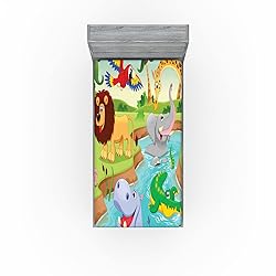 Ambesonne Cartoon Fitted Sheet, Savannah Animals