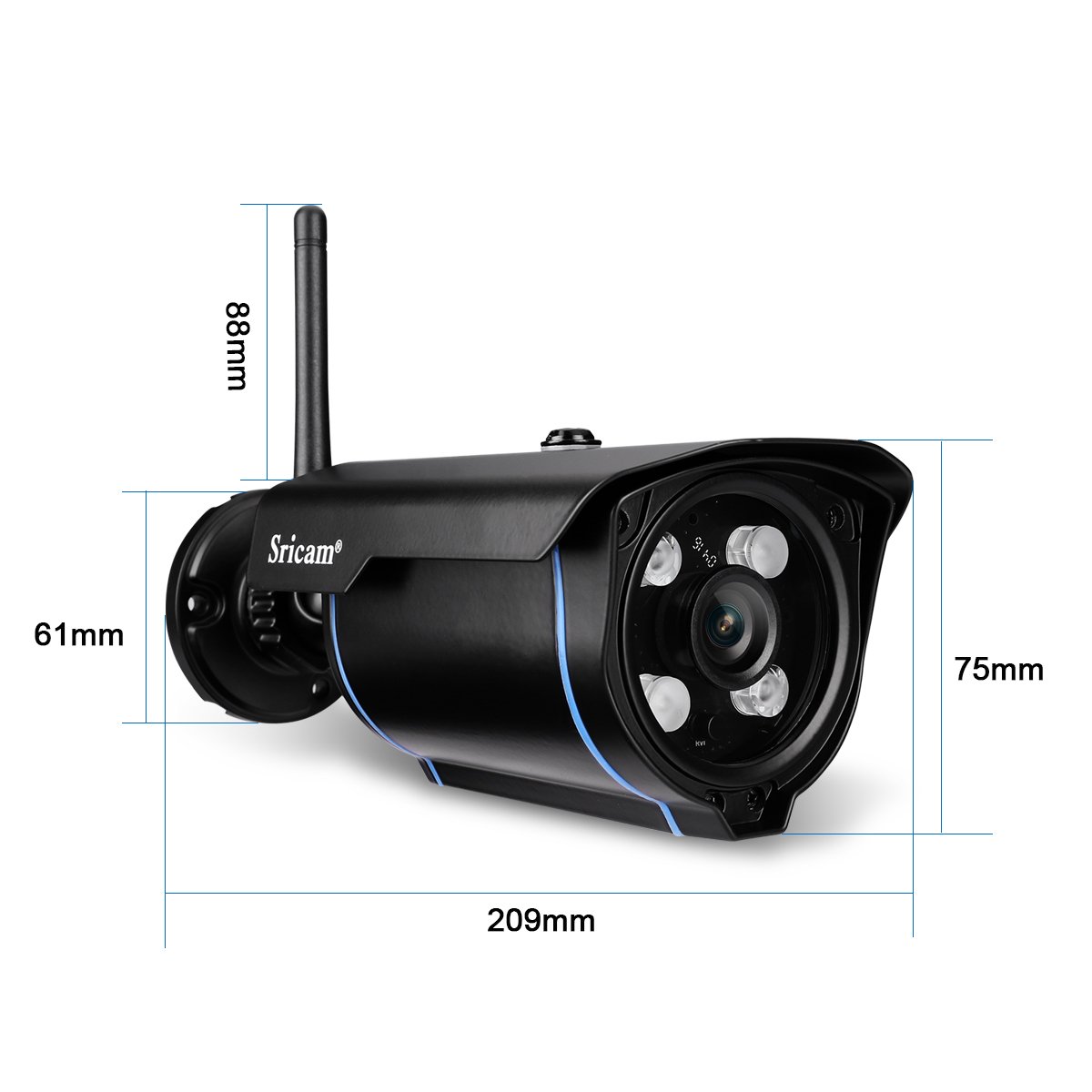 Sricam Cámara IP de seguridad Viginancia inalámbrica 720P ONVIF ,CCTV, P2P, detección de movimiento, visión nocturna,1.0 megapíxeles, expansión de memoria hasta 128G, negro, SP007