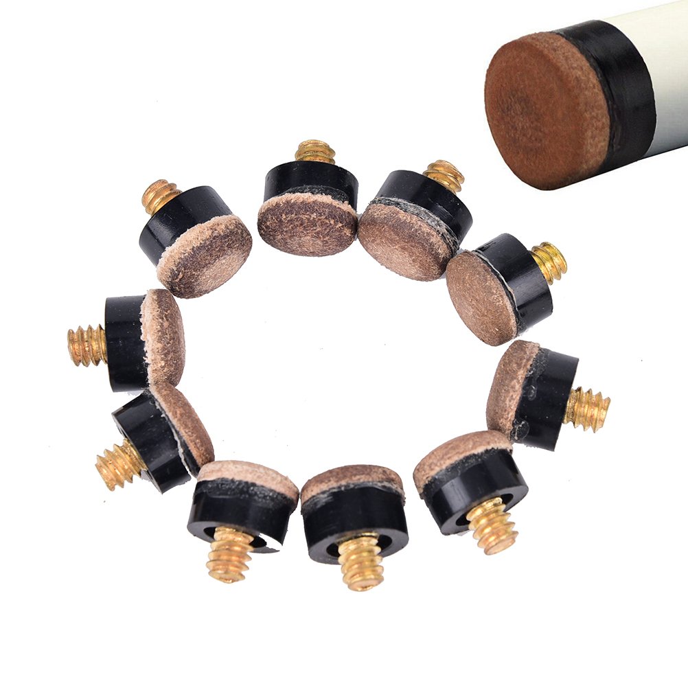 Cheeroyal 20 Pieces 10 mm Screw on Tips Cue Tips with Plastic Storage Box for Pool Cues and Snooker Brown