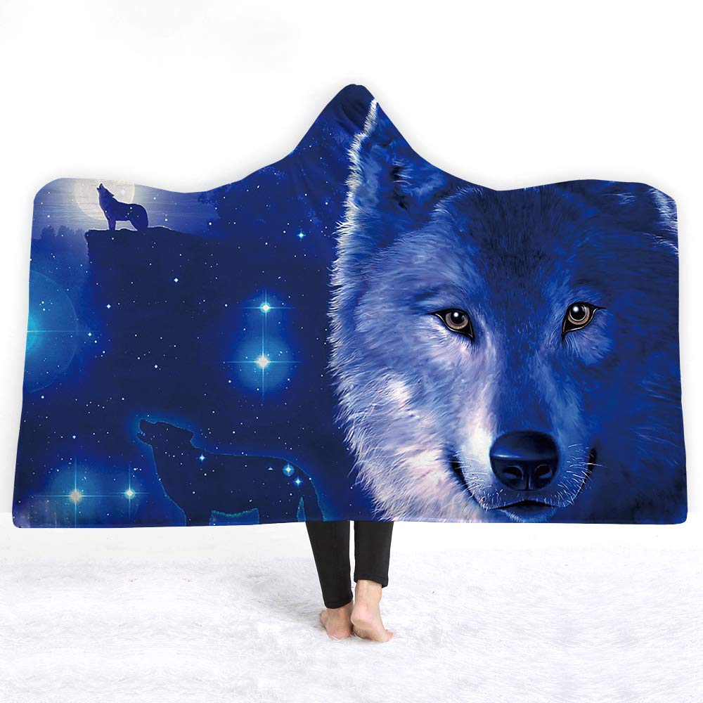 Wolf Collection Hooded Blanket Wolves Painting Sherpa