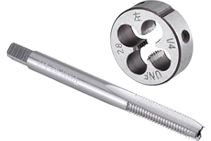 Burkit 1/4"-28 UNF Tap and Die Set Left Hand, 1/4 x 28 UNF Machine Thread Tap and Round Die