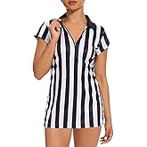 VKT Referee Dress Shirt Womens Zipper Collar Umpire Jersey Ref Costume Outfit for Basketball Football Hockey Halloween