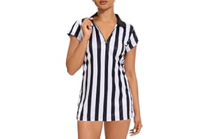 VKT Referee Dress Shirt Womens Zipper Collar Umpire Jersey Ref Costume Outfit for Basketball Football Hockey Halloween