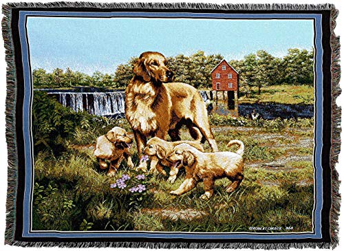 image for Pure Country Weavers - Golden Retriever with Puppies Woven Tapestry Th