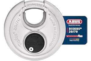 ABUS - Diskus 20/70 Padlock with Key (2.75") 70mm - Heavy Duty Stainless Steel - Cut, Rust & Drill Resistant - Storage & Outdoor - Pad Lock with 2 Keys (Keyed Different) - Commercial & Home Security