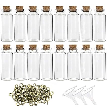 CDWERD 48 Stück 20ml Mini Glasflaschen mit Korken klein Glasfläschchen mit 48 Ringschrauben und 3 Trichter