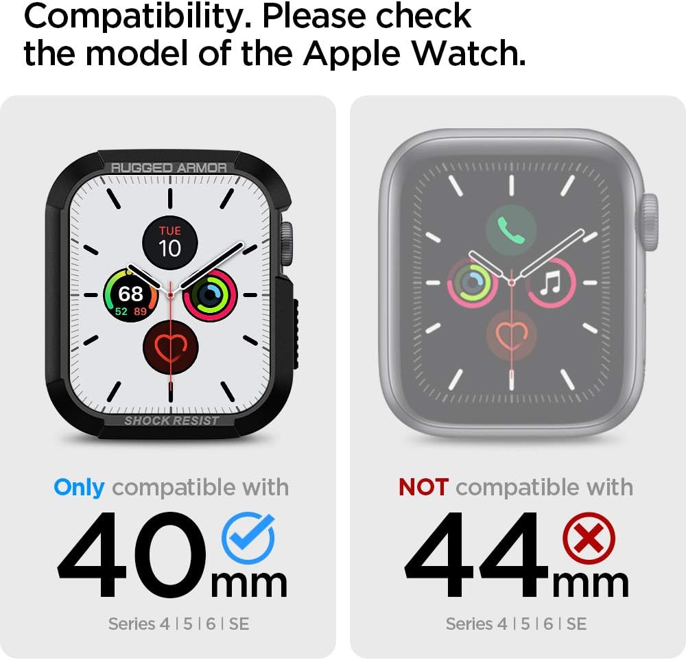 Spigen Rugged Armor Case Compatible with Apple Watch Case for Series 9/8/7 41mm and 40mm Series 6/SE/5/4 - Black - Image 3
