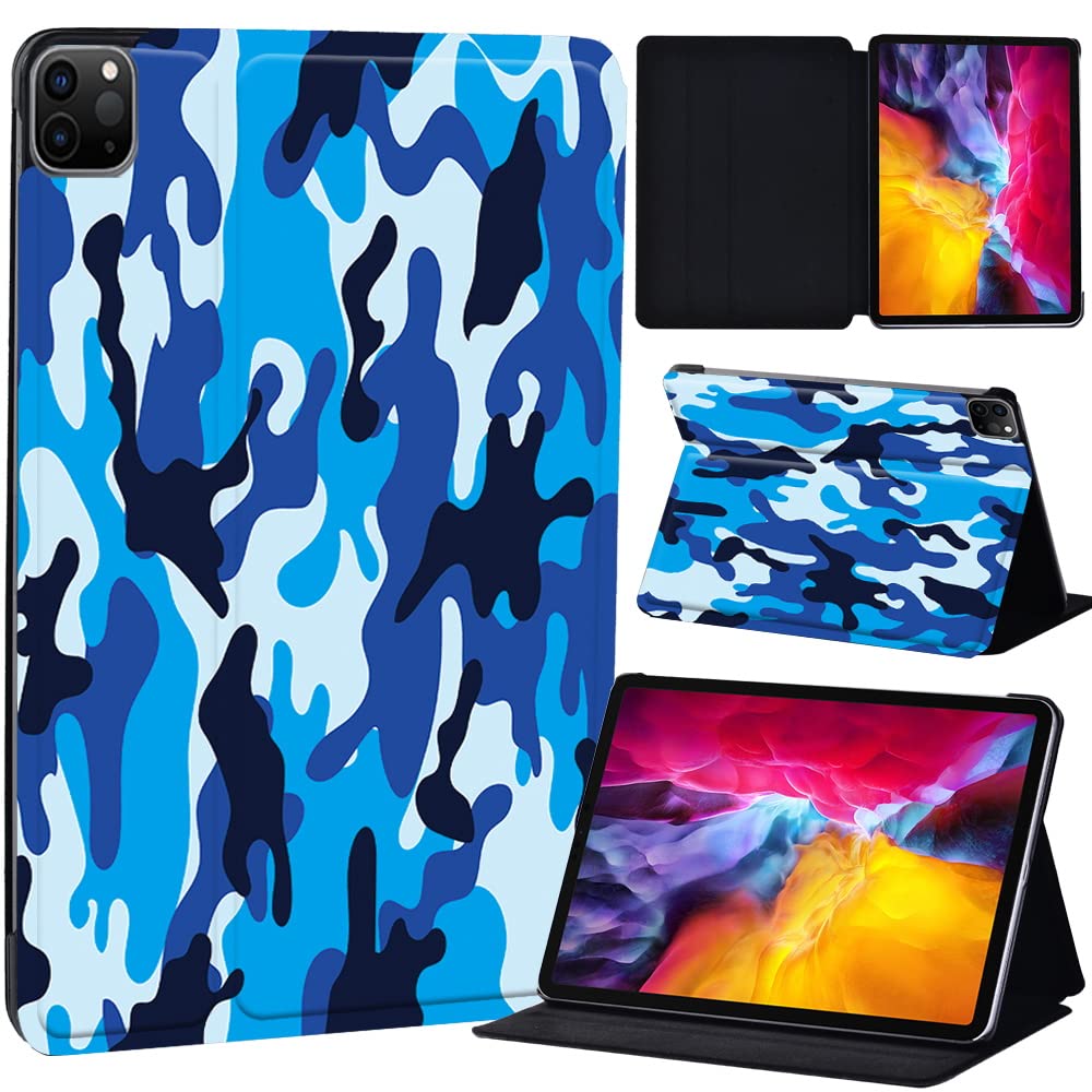 PU Leather + hard shell Ultra slim lightweight Folio Flip Tablet Stand Smart Cover Case Fit iPad Air 4 10.9" (2020) / iPad Pro 11" (2018 2020 2021) (blue camouflage)