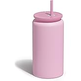 UIRZOTN 16oz Glass Cups With Lids and Straws, Stainless Steel Beer and Iced Coffee tumbler, Pink (Textured Matte Finish, Not Sublimatable)