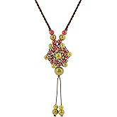 MINACHI Boho Ceramic Round Bead Flower Shape Long Y Necklace, Bohemian Summer Beach Jewelry Gifts for Women