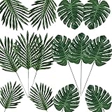 Giftown 24 Pcs 2 Kinds Artificial Palm Leaves with Stems Tropical Faux Leaves Safari Leaves Hawaiian Luau Party Suppliers Decorations Tiki,Aloha Jungle Beach Birthday Leave Table Decorations